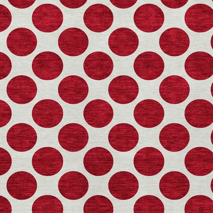 5' X 8' Red And Ivory Polka Dot Washable Indoor Outdoor Area Rug