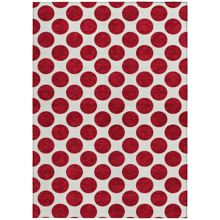 8' X 10' Red And Ivory Polka Dot Washable Indoor Outdoor Area Rug