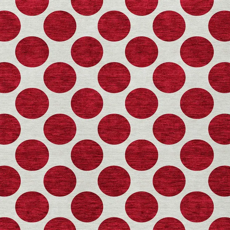 9' X 12' Red And Ivory Polka Dot Washable Indoor Outdoor Area Rug
