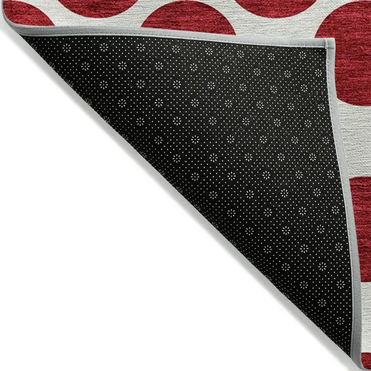 10' X 14' Red And Ivory Polka Dot Washable Indoor Outdoor Area Rug