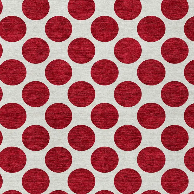 10' X 14' Red And Ivory Polka Dot Washable Indoor Outdoor Area Rug