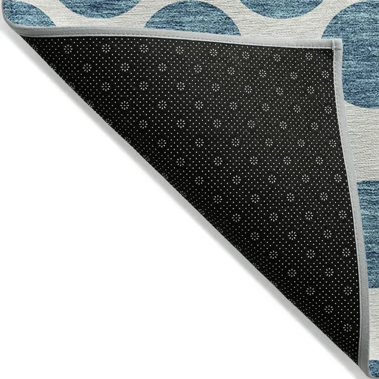 8' X 10' Teal Blue And Ivory Polka Dot Washable Indoor Outdoor Area Rug