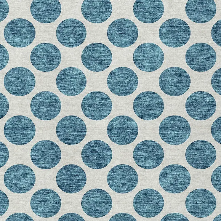 8' X 10' Teal Blue And Ivory Polka Dot Washable Indoor Outdoor Area Rug