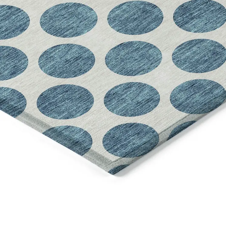 9' X 12' Teal Blue And Ivory Polka Dot Washable Indoor Outdoor Area Rug