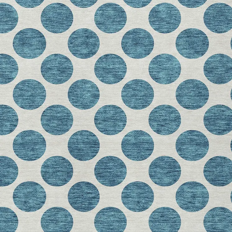 9' X 12' Teal Blue And Ivory Polka Dot Washable Indoor Outdoor Area Rug