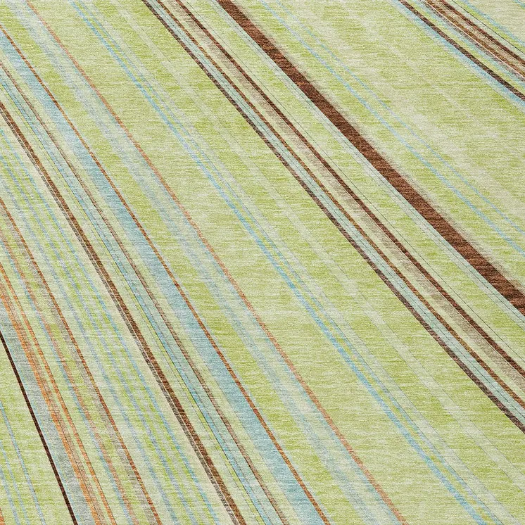 5' X 8' Sage Brown And Sky Blue Striped Washable Indoor Outdoor Area Rug