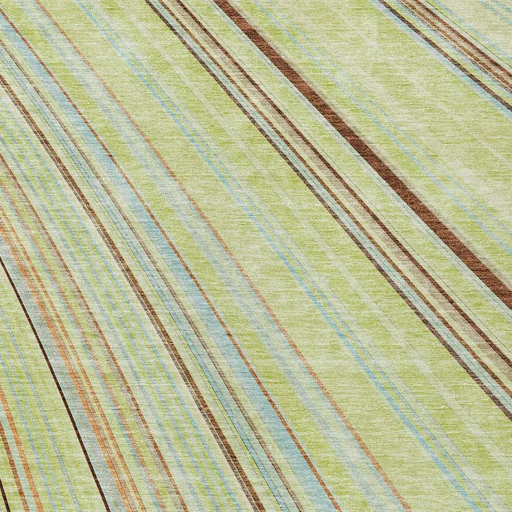 8' X 10' Sage Brown And Sky Blue Striped Washable Indoor Outdoor Area Rug