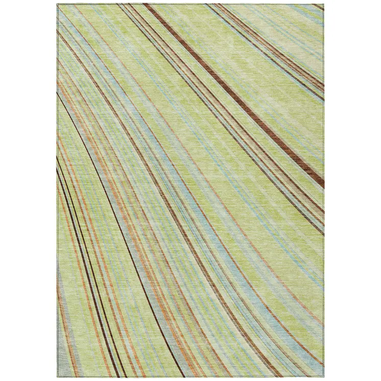 10' X 14' Sage Brown And Sky Blue Striped Washable Indoor Outdoor Area Rug