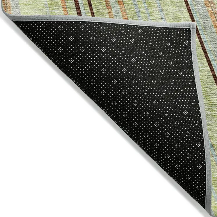 10' X 14' Sage Brown And Sky Blue Striped Washable Indoor Outdoor Area Rug