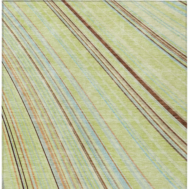 10' X 14' Sage Brown And Sky Blue Striped Washable Indoor Outdoor Area Rug