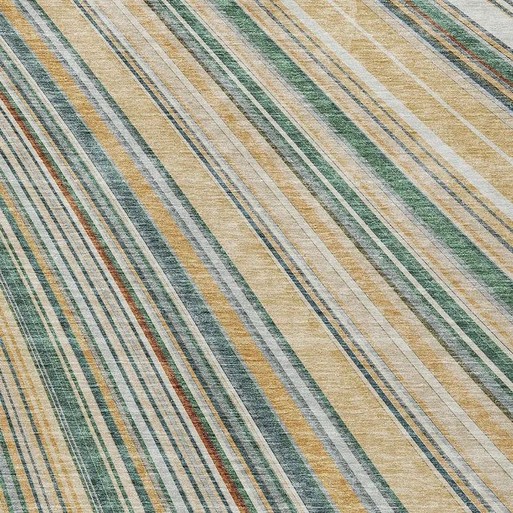 8' X 10' Beige Gold And Sage Striped Washable Indoor Outdoor Area Rug