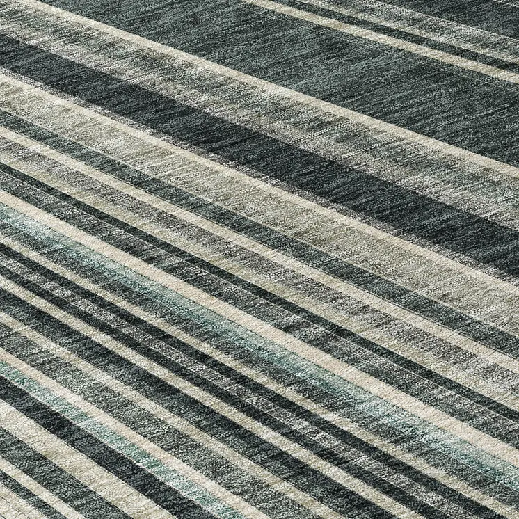 8' Black Gray And Ivory Round Striped Washable Indoor Outdoor Area Rug