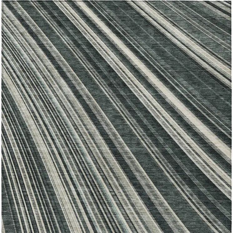 9' X 12' Black Gray And Ivory Striped Washable Indoor Outdoor Area Rug