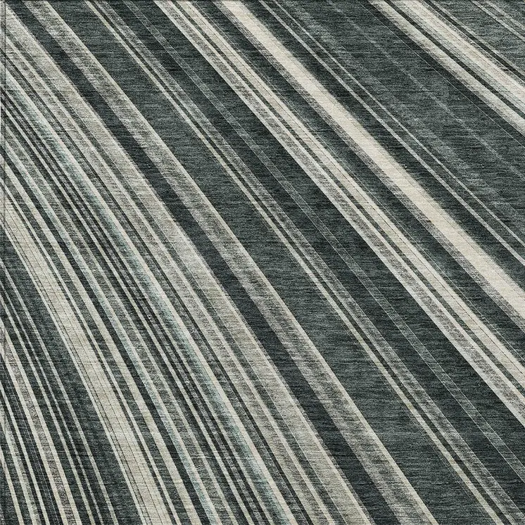 9' X 12' Black Gray And Ivory Striped Washable Indoor Outdoor Area Rug