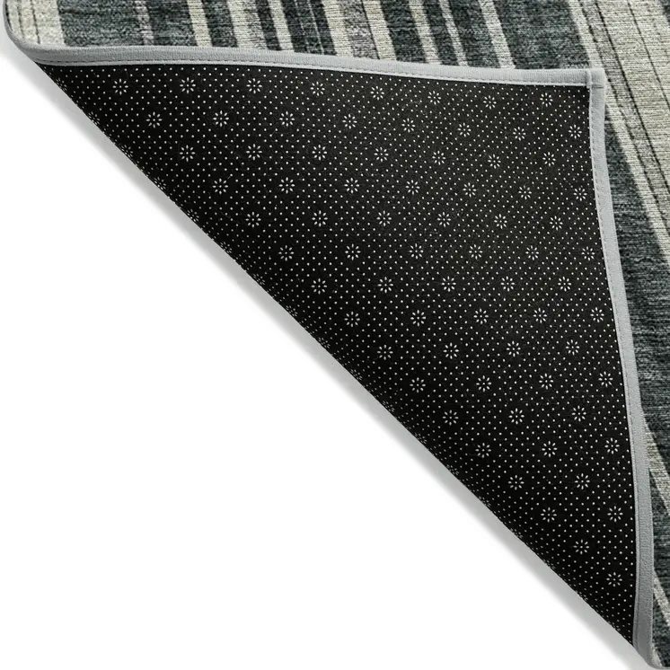 10' X 14' Black Gray And Ivory Striped Washable Indoor Outdoor Area Rug