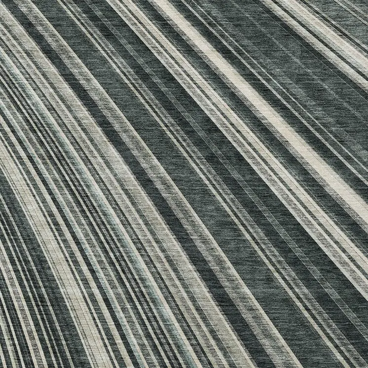 10' X 14' Black Gray And Ivory Striped Washable Indoor Outdoor Area Rug
