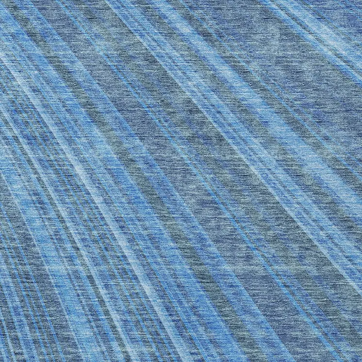 3' X 5' Blue Sky Blue And Gray Striped Washable Indoor Outdoor Area Rug