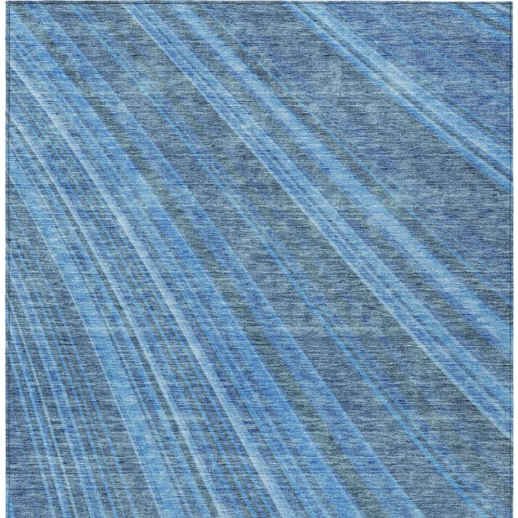 5' X 8' Blue Sky Blue And Gray Striped Washable Indoor Outdoor Area Rug