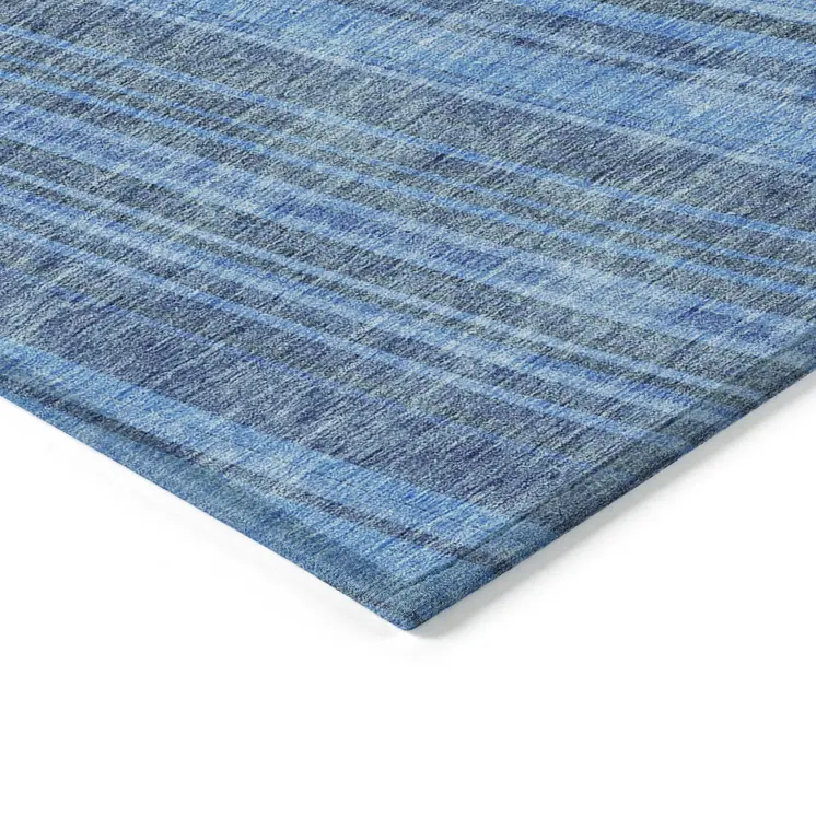 5' X 8' Blue Sky Blue And Gray Striped Washable Indoor Outdoor Area Rug