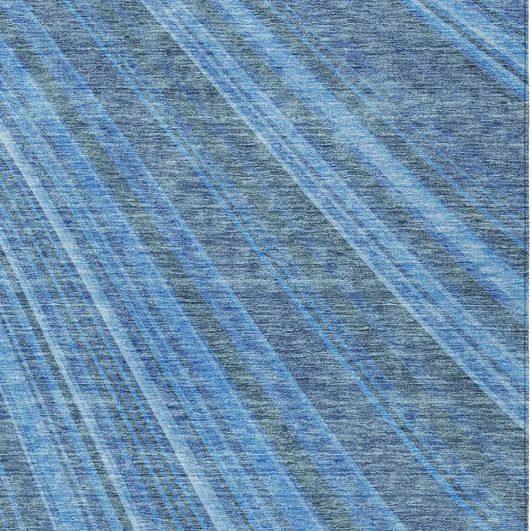 5' X 8' Blue Sky Blue And Gray Striped Washable Indoor Outdoor Area Rug
