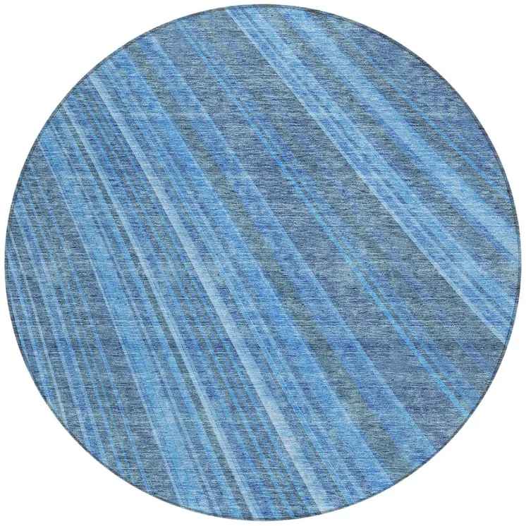 8' Blue Sky Blue And Gray Round Striped Washable Indoor Outdoor Area Rug