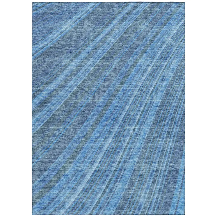 9' X 12' Blue Sky Blue And Gray Striped Washable Indoor Outdoor Area Rug