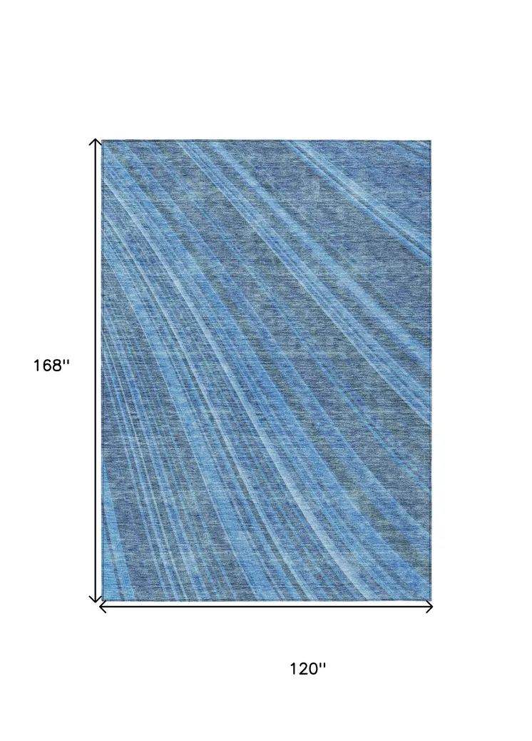 10' X 14' Blue Sky Blue And Gray Striped Washable Indoor Outdoor Area Rug