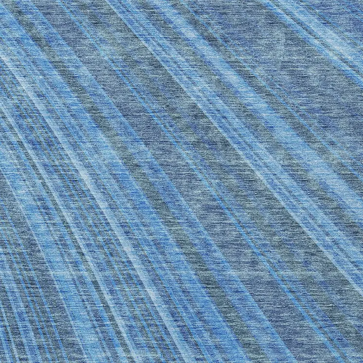 10' X 14' Blue Sky Blue And Gray Striped Washable Indoor Outdoor Area Rug