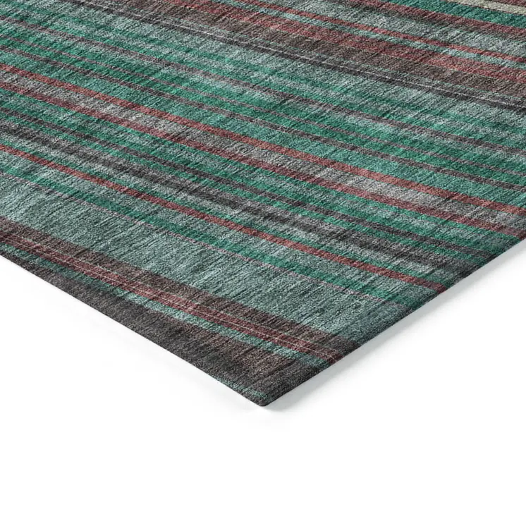 3' X 5' Emerald Gray And Merlot Striped Washable Indoor Outdoor Area Rug