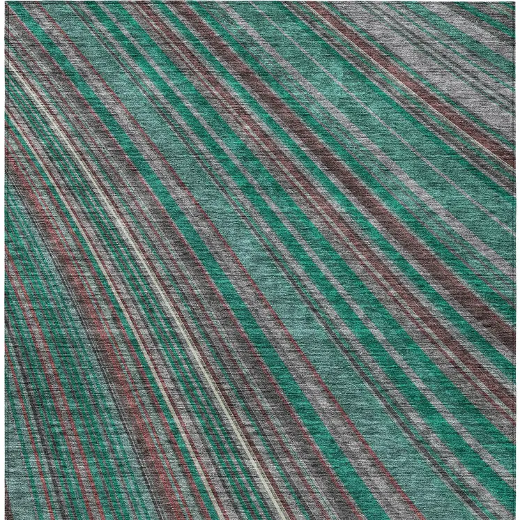 9' X 12' Emerald Gray And Merlot Striped Washable Indoor Outdoor Area Rug