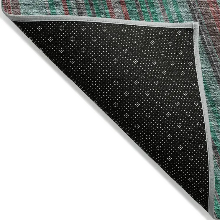 9' X 12' Emerald Gray And Merlot Striped Washable Indoor Outdoor Area Rug