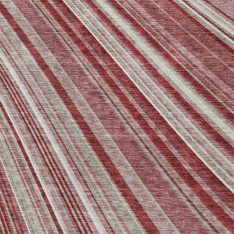 9' X 12' Burgundy Blush And Gray Striped Washable Indoor Outdoor Area Rug