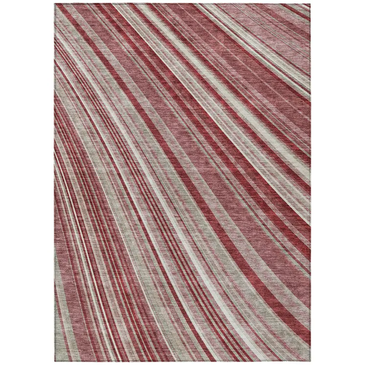 10' X 14' Burgundy Blush And Gray Striped Washable Indoor Outdoor Area Rug