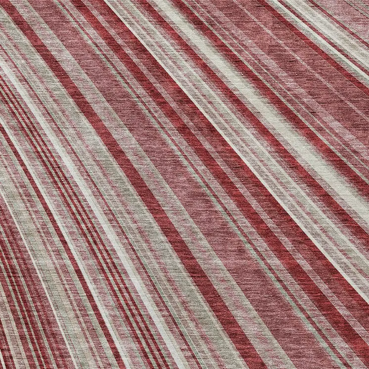10' X 14' Burgundy Blush And Gray Striped Washable Indoor Outdoor Area Rug