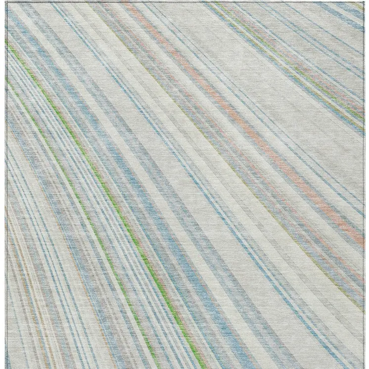3' X 5' Ivory Blue And Green Striped Washable Indoor Outdoor Area Rug