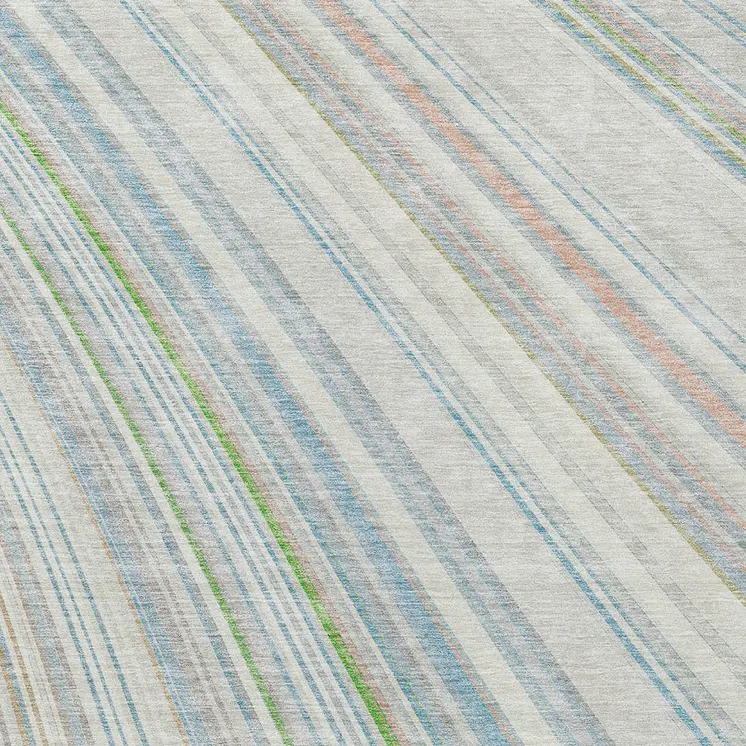 5' X 8' Ivory Blue And Green Striped Washable Indoor Outdoor Area Rug
