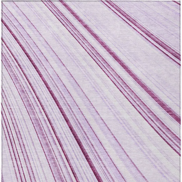 3' X 5' Lavender Ivory And Eggplant Striped Washable Indoor Outdoor Area Rug