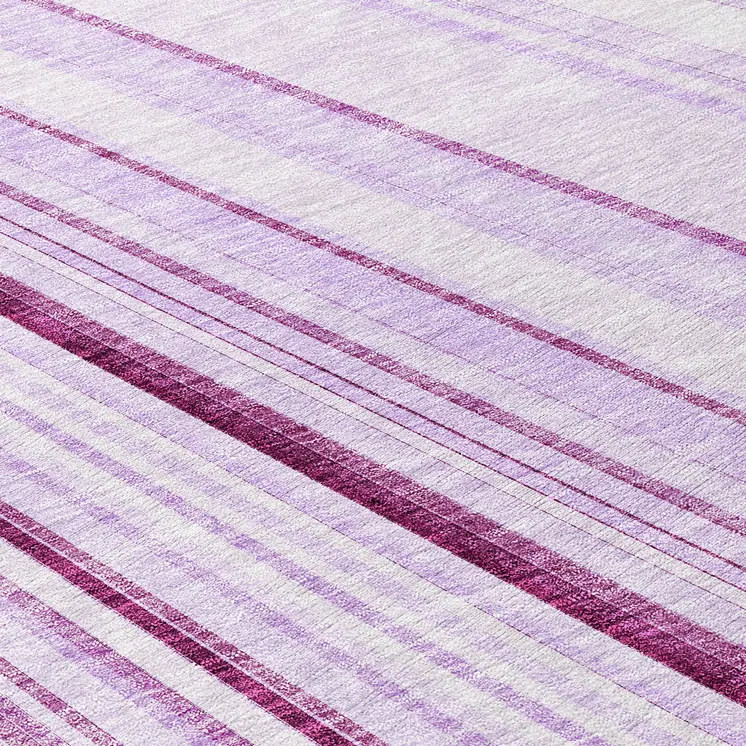 8' Lavender Ivory And Eggplant Round Striped Washable Indoor Outdoor Area Rug