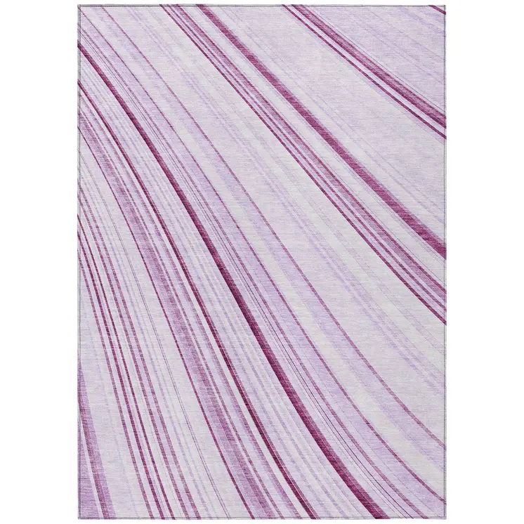 8' X 10' Lavender Ivory And Eggplant Striped Washable Indoor Outdoor Area Rug