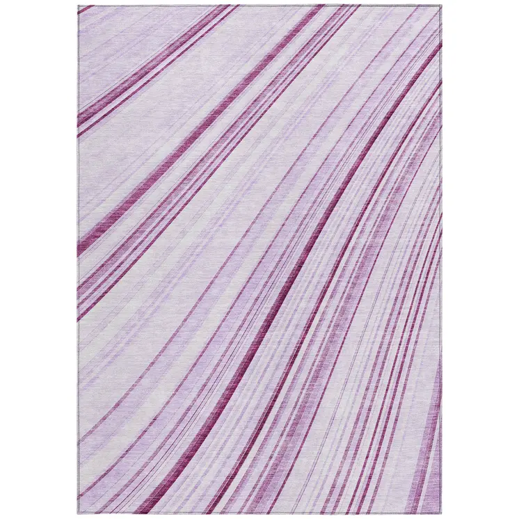 8' X 10' Lavender Ivory And Eggplant Striped Washable Indoor Outdoor Area Rug