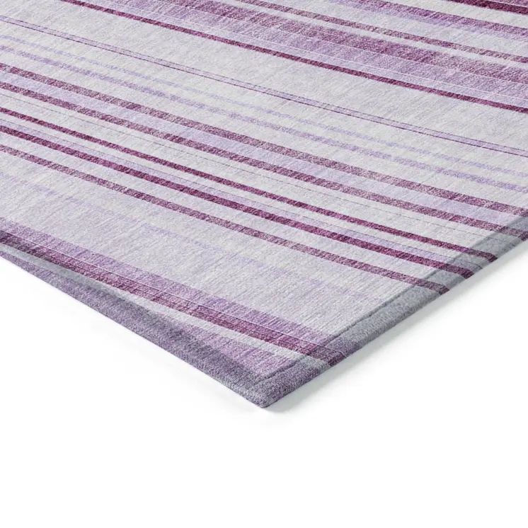 8' X 10' Lavender Ivory And Eggplant Striped Washable Indoor Outdoor Area Rug