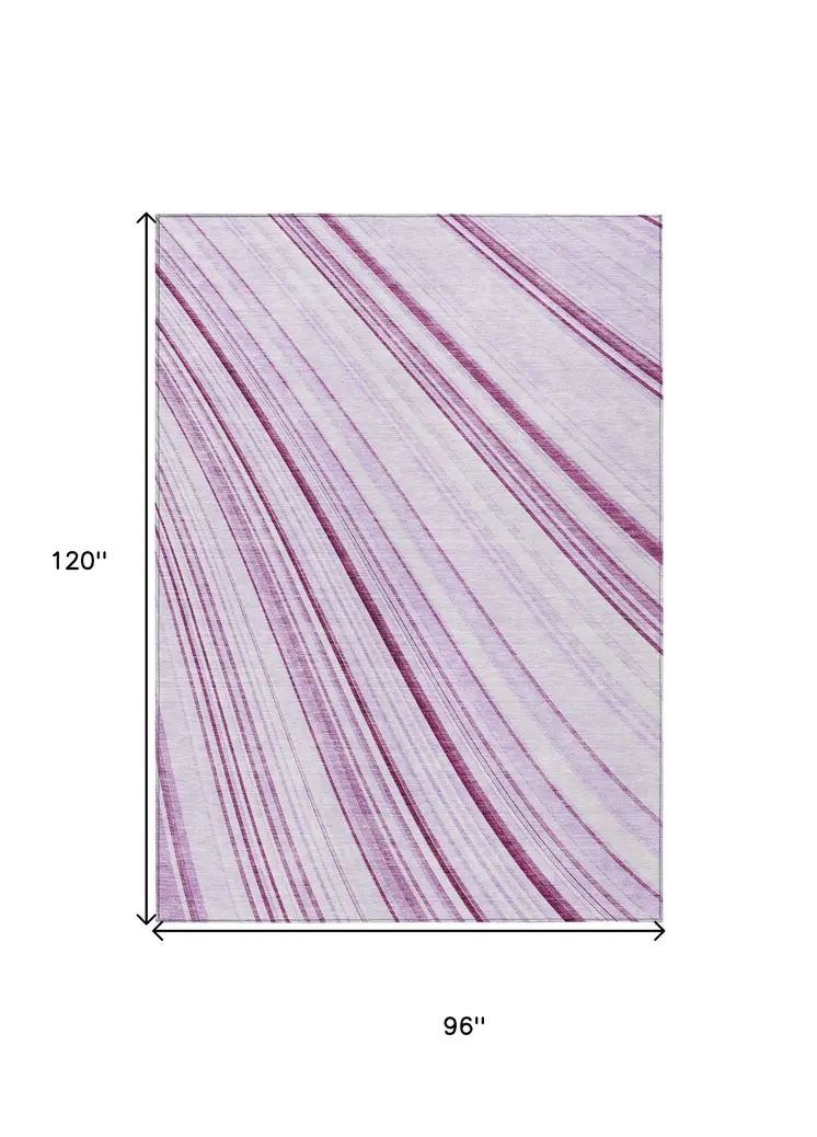 8' X 10' Lavender Ivory And Eggplant Striped Washable Indoor Outdoor Area Rug