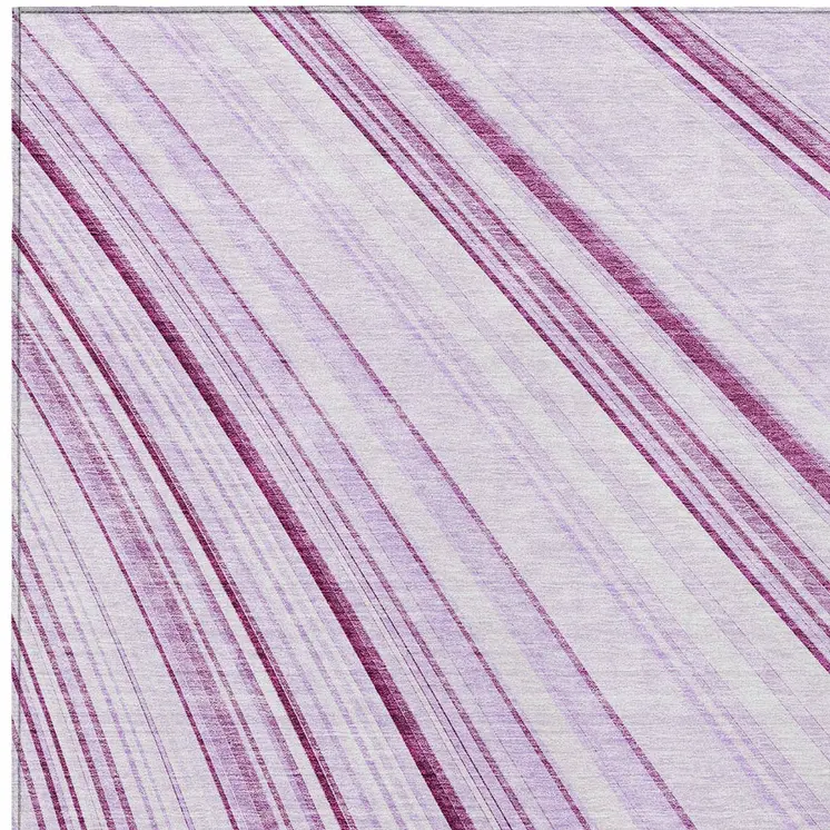 9' X 12' Lavender Ivory And Eggplant Striped Washable Indoor Outdoor Area Rug