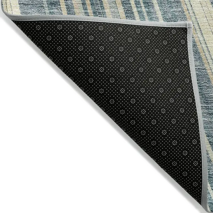 5' X 8' Sky Blue Beige And Tan Striped Washable Indoor Outdoor Area Rug