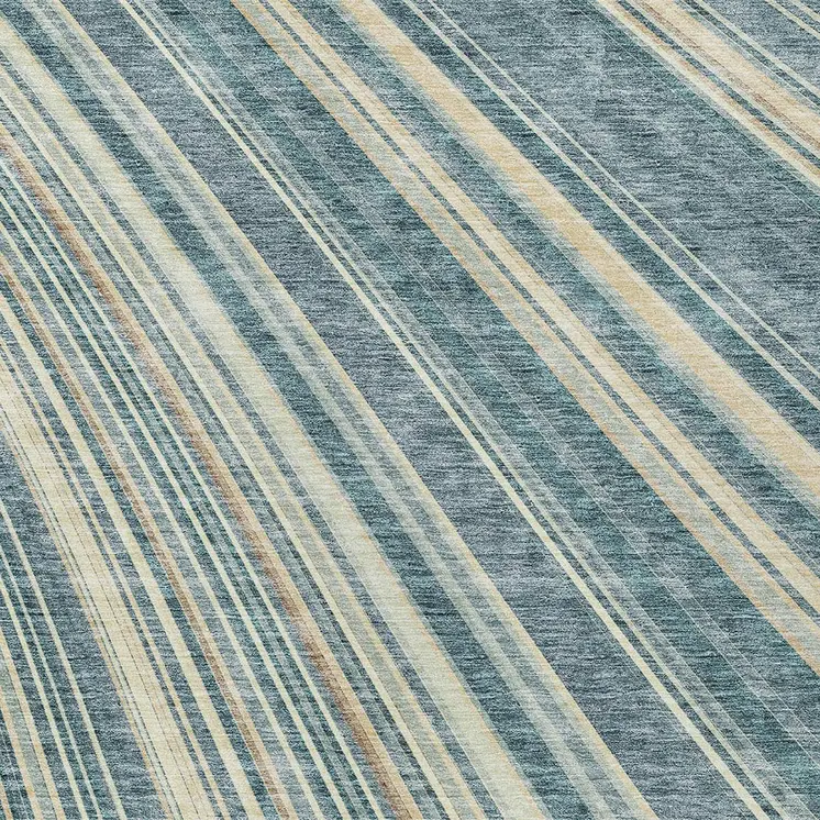 5' X 8' Sky Blue Beige And Tan Striped Washable Indoor Outdoor Area Rug