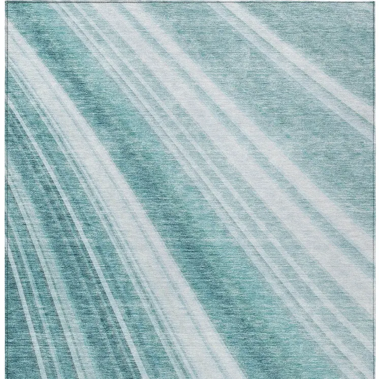 3' X 5' Teal Blue Turquoise And Aqua Striped Washable Indoor Outdoor Area Rug