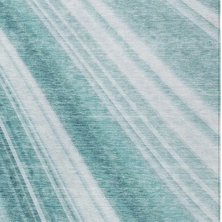 3' X 5' Teal Blue Turquoise And Aqua Striped Washable Indoor Outdoor Area Rug