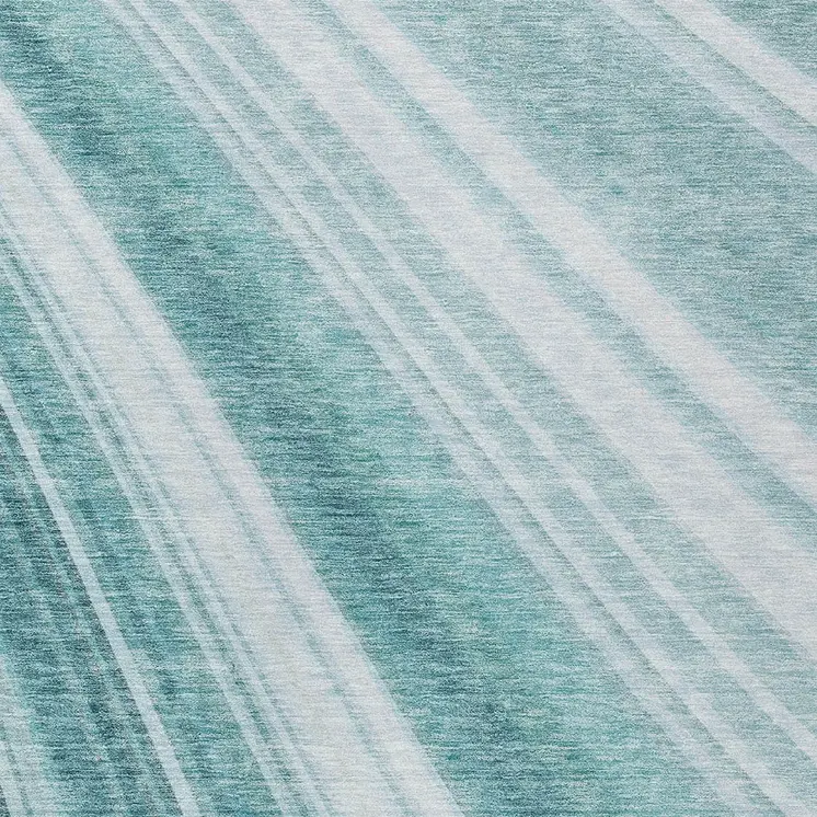 5' X 8' Teal Blue Turquoise And Aqua Striped Washable Indoor Outdoor Area Rug