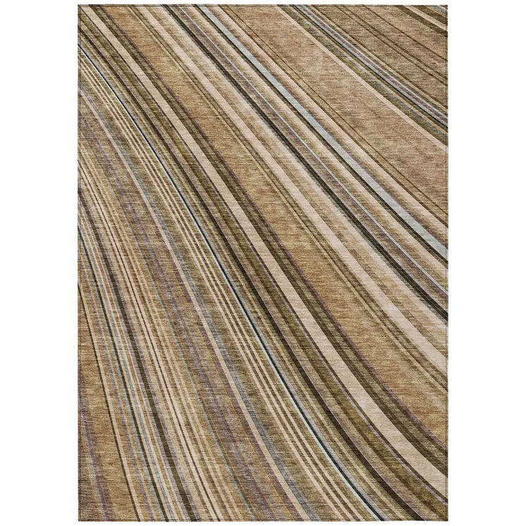 3' X 5' Taupe Beige And Brown Striped Washable Indoor Outdoor Area Rug