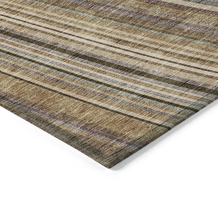3' X 5' Taupe Beige And Brown Striped Washable Indoor Outdoor Area Rug